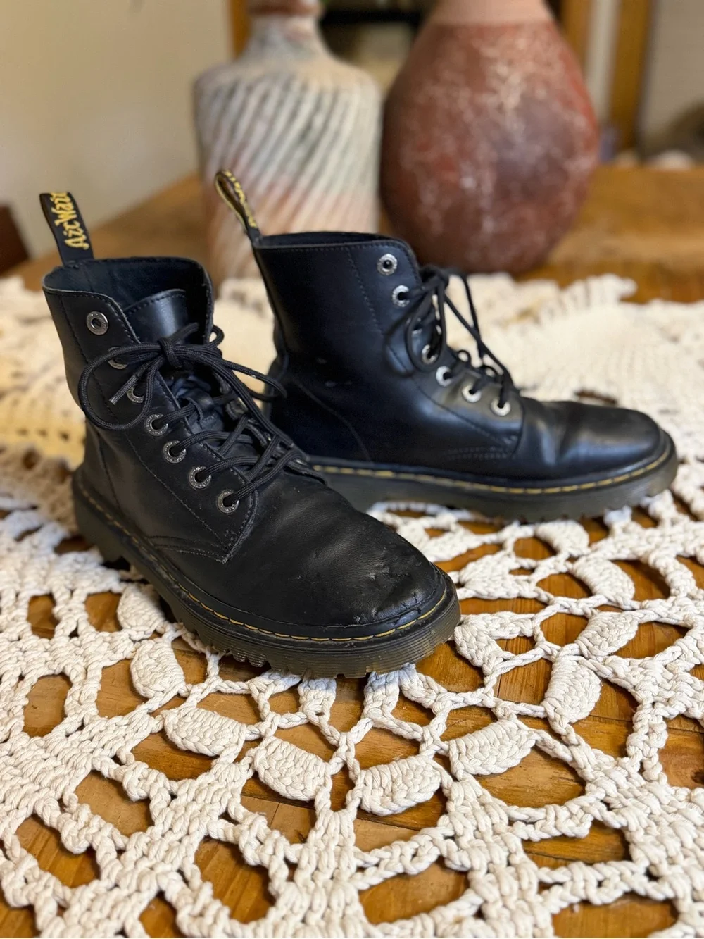 Dr Martens Luana Black Leather Combat Boots 7 AirWair 7 grunge punk 90’s